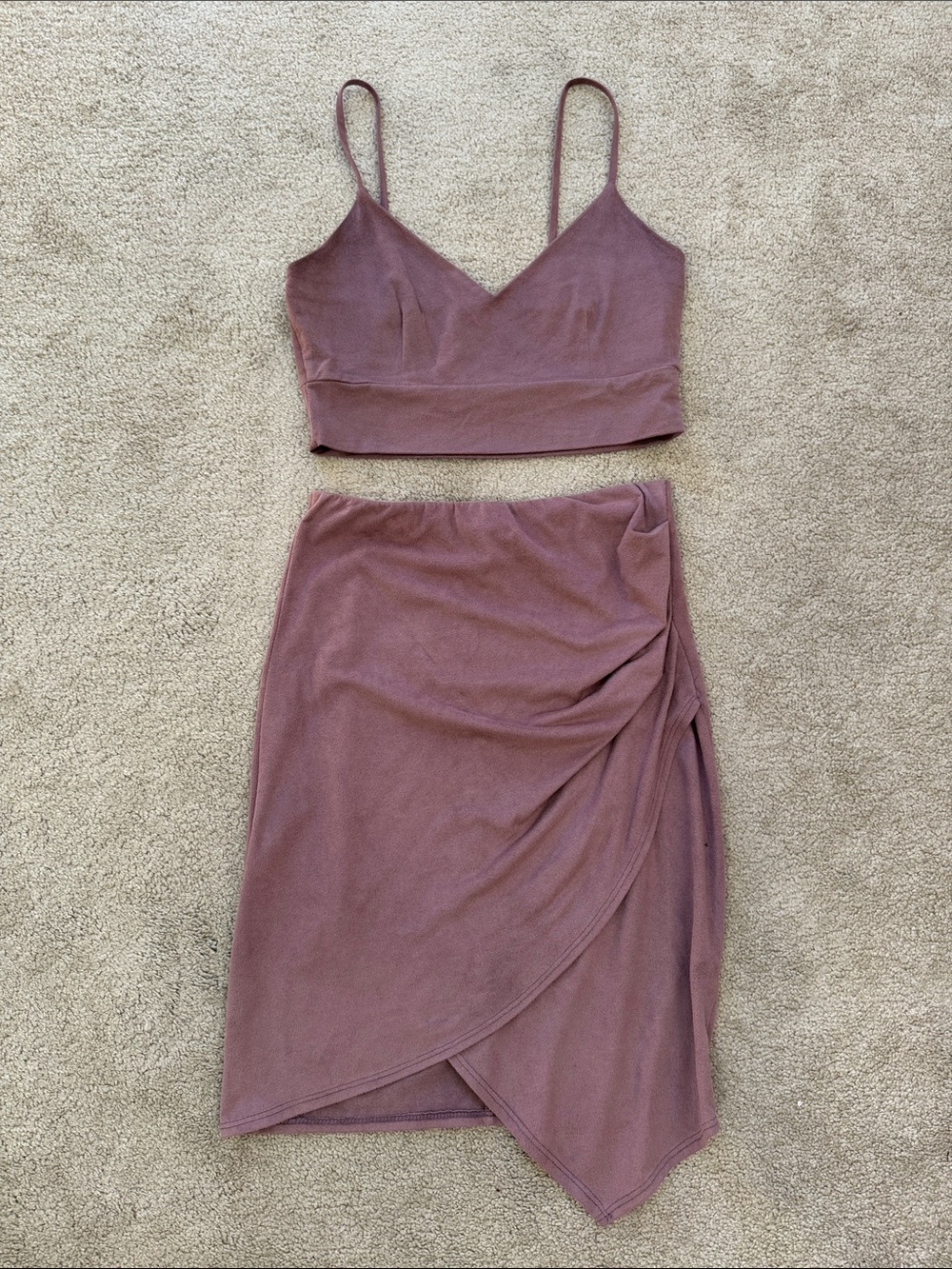 Mauve Wrap-Detail Skirt Set